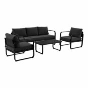 Salon de jardin 5 places en acier noir mat avec coussins gris OSMA - Marque BLOOMA - Brico Dépôt