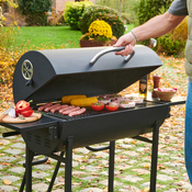 Barbecue charbon double cuisson avec couvercle et roues STOCKTON - Brico Dépôt