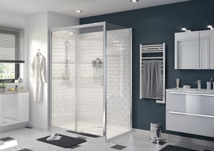 Porte de douche coulissante 2 volets "Beloya"  l. 140 cm en verre transparent - GoodHome - Brico Dépôt