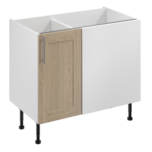 Meuble d'angle bas "Alpinia" imitation chêne clair l.100 x h.72 x p.57 cm 1 porte - Brico Dépôt