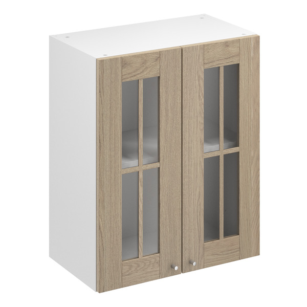 Meuble haut "Coline" imitation chêne clair l.60 x h.72 x p.32 cm 2 portes vitrées - Brico Dépôt