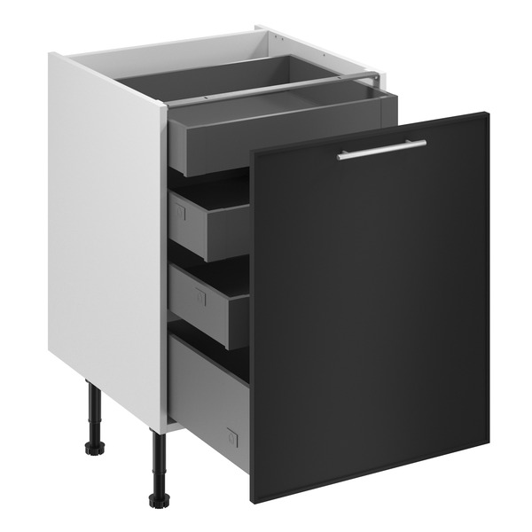 Meuble bas "Heline"noir mat l.60 x h.72 x p.57 cm 1 porte 1 casserolier + 3 tiroirs - Brico Dépôt