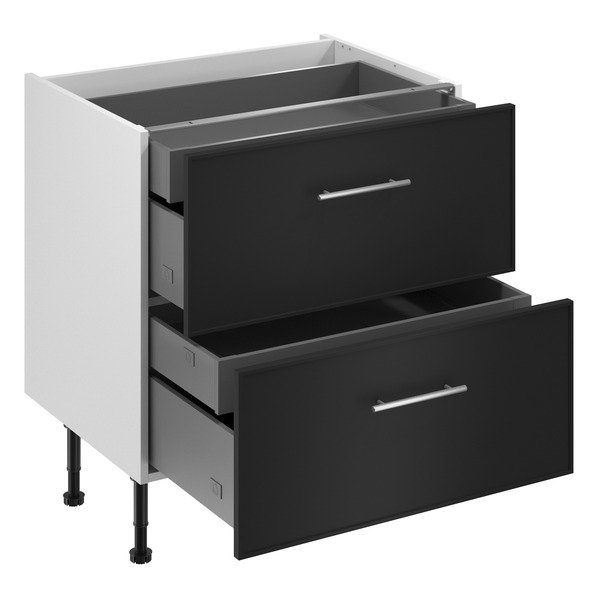 Meuble bas "Heline"noir mat l.80 x h.72 x p.57 cm 2 casseroliers + 2 tiroirs intérieurs - Brico Dépôt