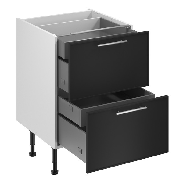 Meuble bas "Heline"noir mat l.60 x h.72 x p.57 cm 2 casseroliers + 2 tiroirs intérieurs - Brico Dépôt