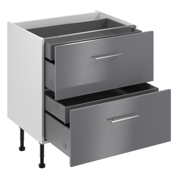 Meuble bas de cuisine "Dorice" anthracite mat l.80 x h.72 x p.57 cm 2 casseroliers + 2 tiroirs intérieurs - Brico Dépôt