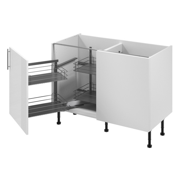 Meuble d'angle bas "Dorice" blanc brillant l.120 x h.72 x p.57 cm 1 porte + rangement panier gauche - Brico Dépôt