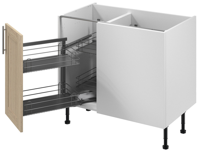 Meuble d'angle bas "Coline" imitation chêne clair l.100 x h.72 x p.57 cm 1 porte + rangement panier gauche - Brico Dépôt