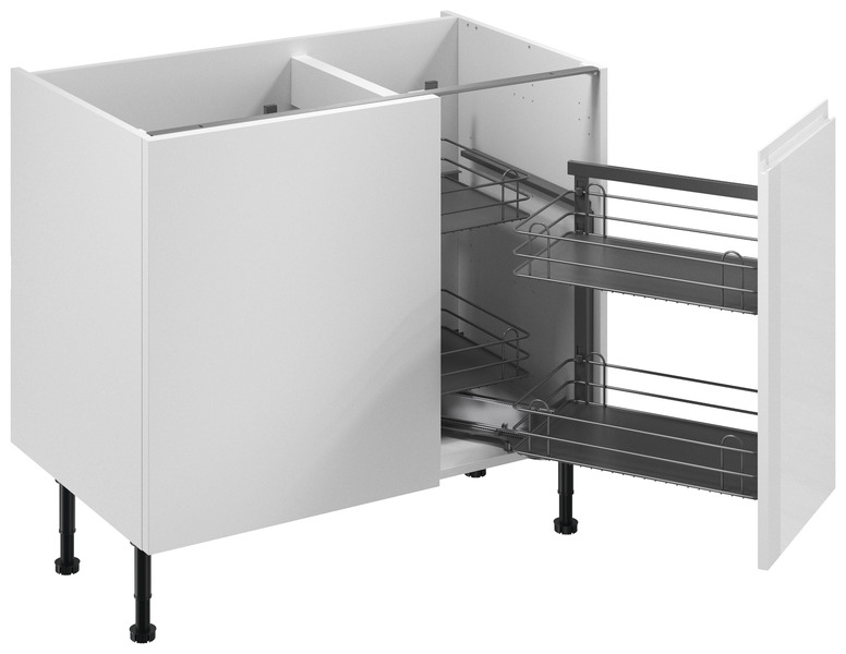 Meuble d'angle bas "Glorian" blanc brillant l.100 x h.72 x p.57 cm 1 porte + rangement panier droit - Brico Dépôt