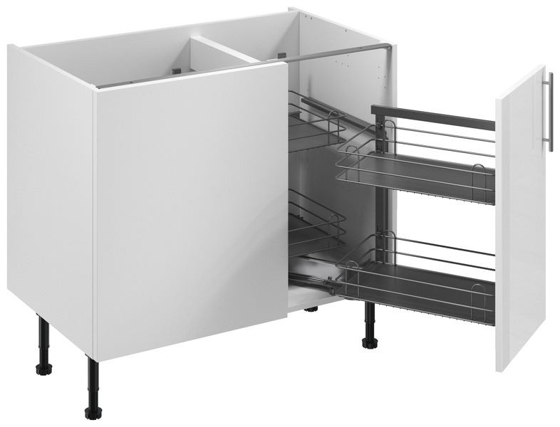 Meuble d'angle bas "Dorice" blanc brillant l.100 x h.72 x p.57 cm 1 porte + rangement panier droit - Brico Dépôt