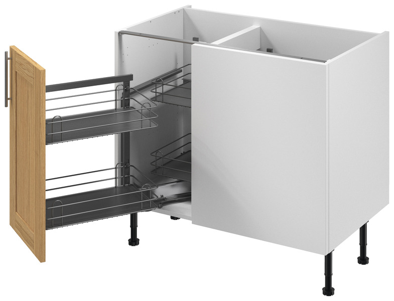 Meuble d'angle bas "Ilona" imitation bois vieilli l.100 x h.72 x p.57 cm 1 porte + rangement panier gauche - Brico Dépôt