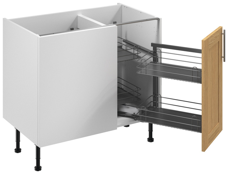 Meuble d'angle bas "Ilona" imitation bois vieilli l.100 x h.72 x p.57 cm 1 porte + rangement panier droit - Brico Dépôt