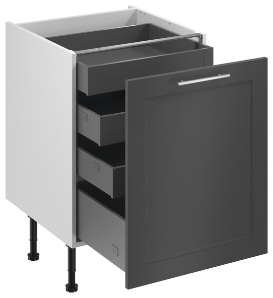 Meuble bas "Florie" anthracite mat l.60 x h.72 x p.57 cm 1 porte 1 casserolier + 3 tiroirs - Brico Dépôt