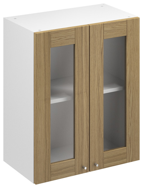 Meuble haut de cuisine "Ilona" imitation chêne massif l.60 x h.72 x p.32 cm 2 portes vitrées - Brico Dépôt