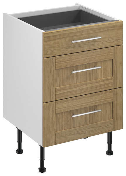 Meuble bas "Ilona" imitation chêne massif l.60 x h.72 x p.57 cm 1 tiroir + 2 casseroliers - Brico Dépôt