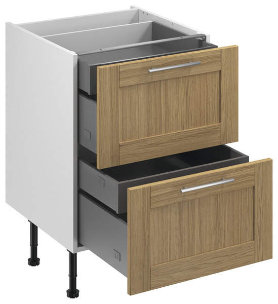 Meuble bas "Ilona" imitation chêne massif l.60 x h.72 x p.57 cm 2 casseroliers + 2 tiroirs intérieurs - Brico Dépôt