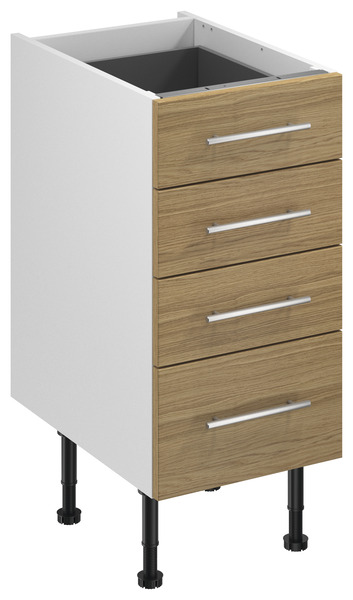 Meuble bas "Ilona" imitation chêne massif l.40 x h.72 x p.57 cm 3 tiroirs + 1 casserolier - Brico Dépôt