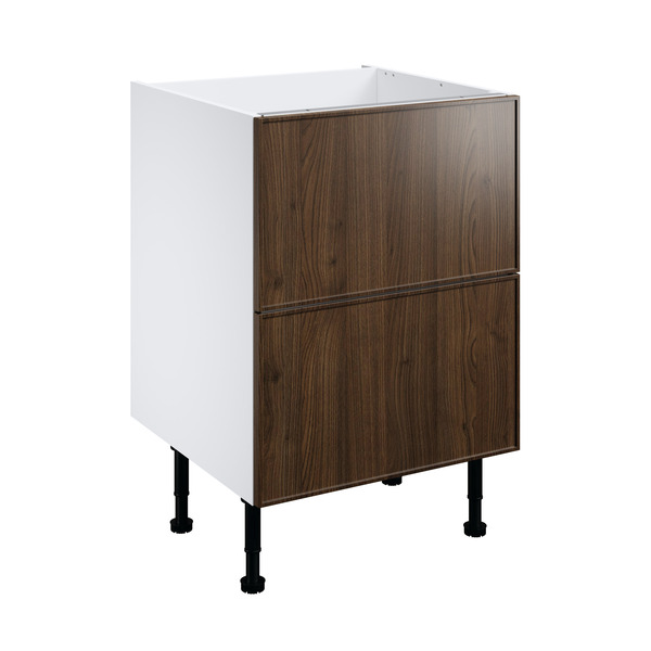 Meuble bas "Heline" imitation noyer mat l.60 x h.72 x p.57 cm 2 casseroliers + 1 tiroir intérieur haut - Brico Dépôt