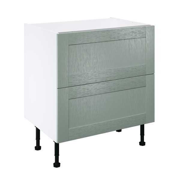 Meuble bas "Coline" vert sauge l.80 x h.72 x p.57 cm 2 casseroliers + 2 tiroirs intérieurs - Brico Dépôt