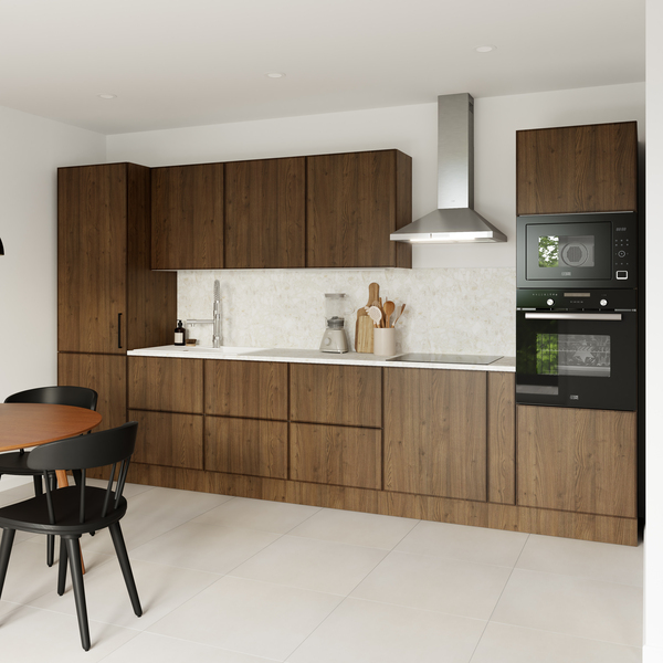 Meuble bas "Heline" imitation noyer mat l.80 x h.72 x p.57 cm 2 casseroliers + 2 tiroirs intérieurs - Brico Dépôt