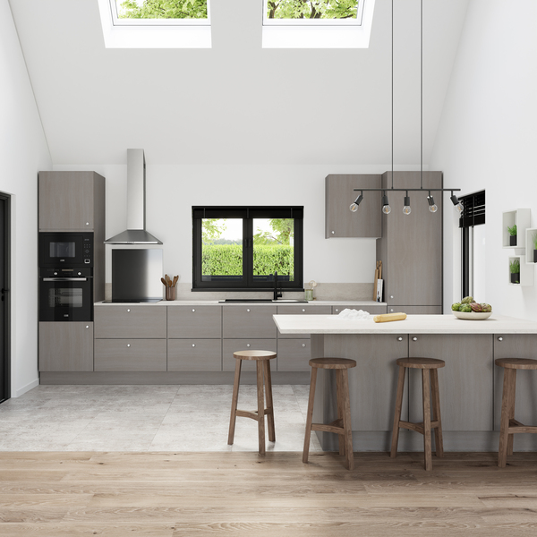 Meuble bas de cuisine "Basilie" imitation chêne gris l.80 x h.72 x p.57 cm 2 casseroliers - Brico Dépôt