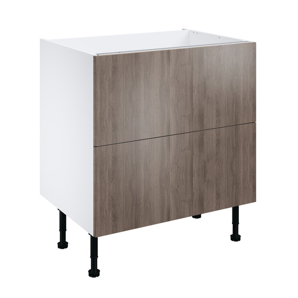 Meuble bas de cuisine "Basilie" imitation chêne gris l.80 x h.72 x p.57 cm 2 casseroliers + 1 tiroir intérieur - Brico Dépôt