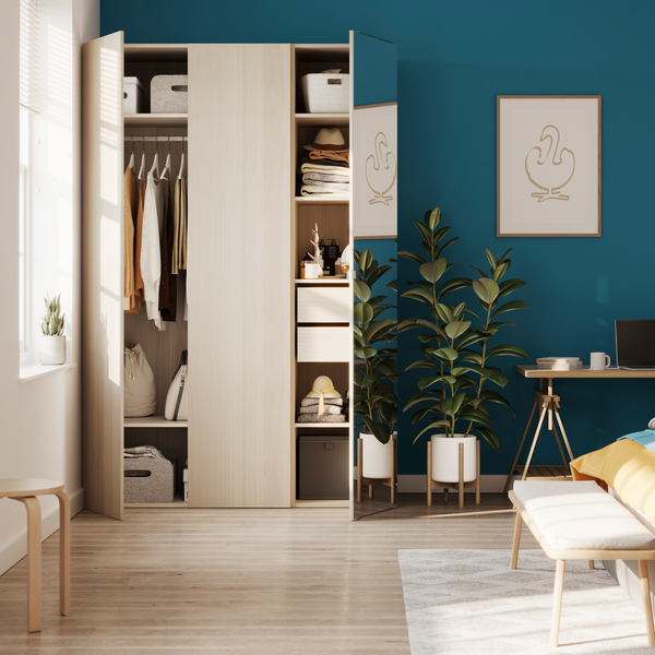 Dressing Homny chêne clair avec porte miroir H.225 x L.150 x P.58 cm - Brico Dépôt