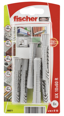 Lot de 6 chevilles nylon universelles Ø10 x 60 - Fischer - Brico Dépôt