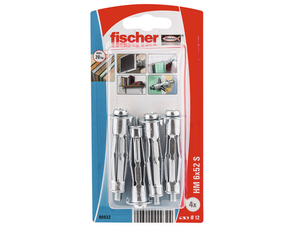 Lot de 4 chevilles métalliques pour corps creux, HM Ø6x52 avec vis métrique - Fischer - Brico Dépôt