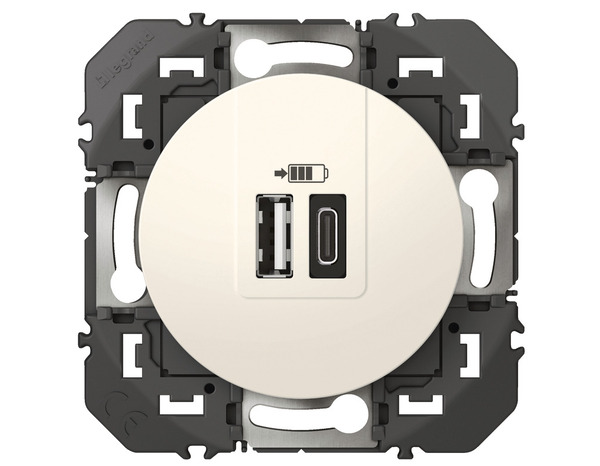 Prise chargeur 1 USB type A + 1 USB type C 3A "Dooxie" blanc - Legrand - Brico Dépôt