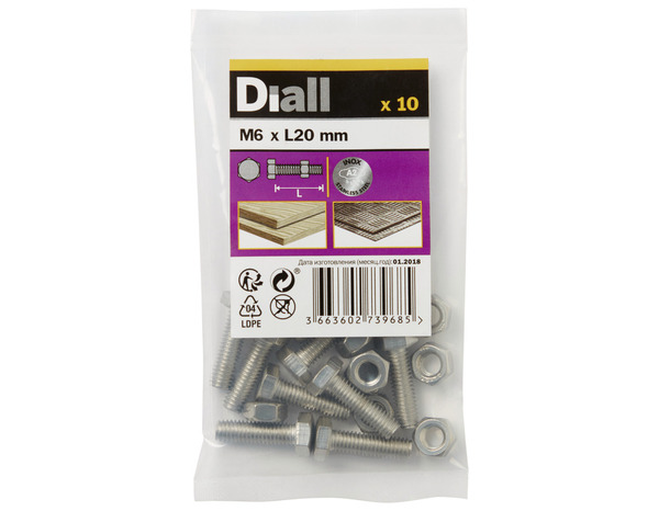 Boulons tête hexa inox 6 x 20 mm - Diall - Brico Dépôt