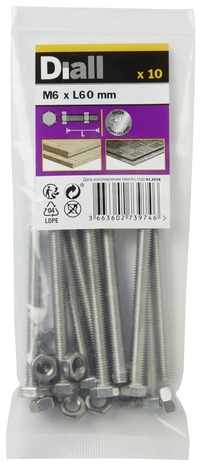 Boulons tête hexa inox 6 x 60 mm - Diall - Brico Dépôt