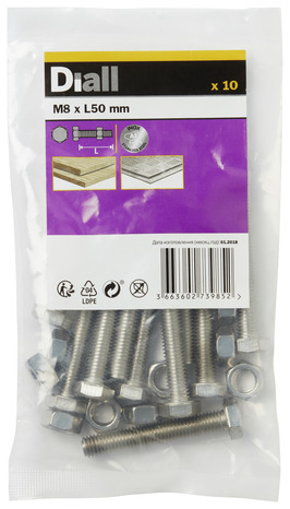 Boulons tête hexa inox 8 x 50 mm - Diall - Brico Dépôt