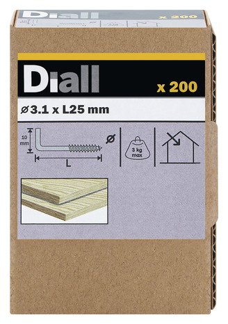 Crochets vis carré zinc 25 x 10 mm 200 pcs - Diall - Brico Dépôt