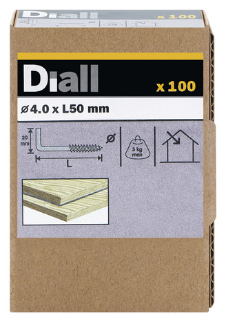 Crochets vis carré zinc 50 x 23 mm 100 pcs  - Diall - Brico Dépôt