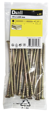 Vis de nivellement jaune 6 x 120 mm 20 pcs  - Diall - Brico Dépôt