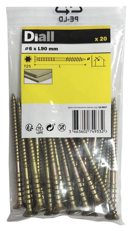 Vis de nivellement jaune 6 x 90 mm 20 pcs - Diall - Brico Dépôt