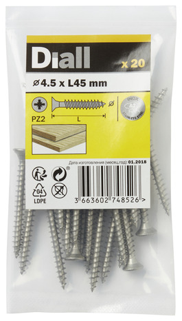 Vis agglo fraisées inox A2 4,5 x 45 mm 20 pièces - Diall - Brico Dépôt