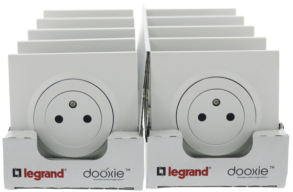Lot de 10 prises 2 pôles avec terre "Dooxie" blanc - Legrand - Brico Dépôt