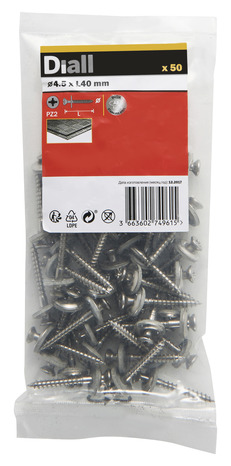 Vis de gaine inox A2 4,5 x 40 mm - 50 pièces - Diall - Brico Dépôt