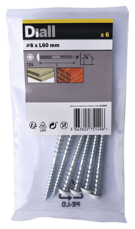 Vis bois tête peinte 6 x 60 mm 6 pièces - Diall - Brico Dépôt