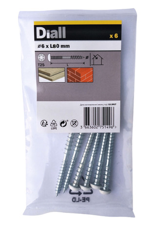 Vis bois tête peinte 6 x 80 mm 6 pièces - Diall - Brico Dépôt