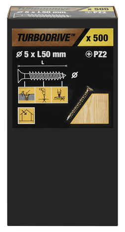Vis agglo turbo 5 x 50 mm 500 pièces - Turbodrive - Brico Dépôt