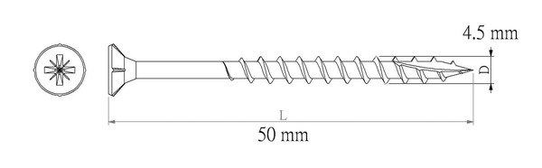 Vis bois ext recouverte 4,5 x 50 mm 500 pièces - Diall - Brico Dépôt