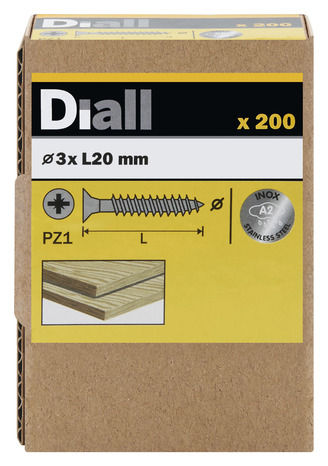Vis agglo fraisées inox A2 3 x 20 mm 200 pièces - Diall - Brico Dépôt