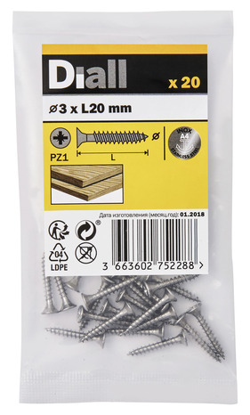 Vis agglo fraisées inox A4 3 x 20 mm 20 pièces - Diall - Brico Dépôt