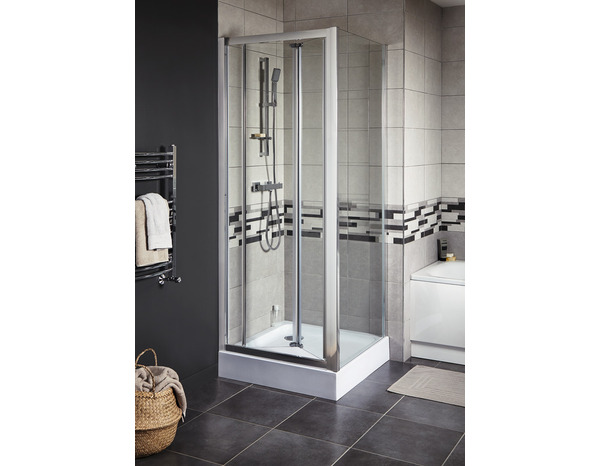 Porte de douche pliante 2 volets "Onega" l. 80 cm en verre transparent - Cooke and Lewis - Brico Dépôt