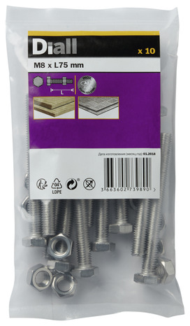 Boulons tête hexa inox 8 x 75 mm - Diall - Brico Dépôt