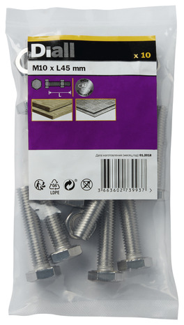 Boulons tête hexa inox 10 x 45 mm - Diall - Brico Dépôt