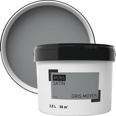 Peinture murale intérieure acrylique Satin Gris moyen 2.5 L - Brico Dépôt