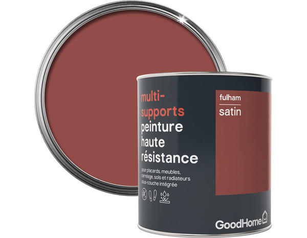 Peinture haute résistance multi-supports acrylique satin rouge Fulham 0,75 L - GoodHome - Brico Dépôt
